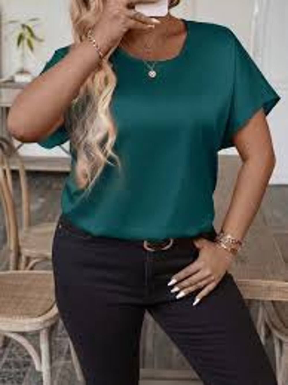 Emery Rose Dark Teal Cuffed Short Sleeve Blouse - Size XS (NWOT)